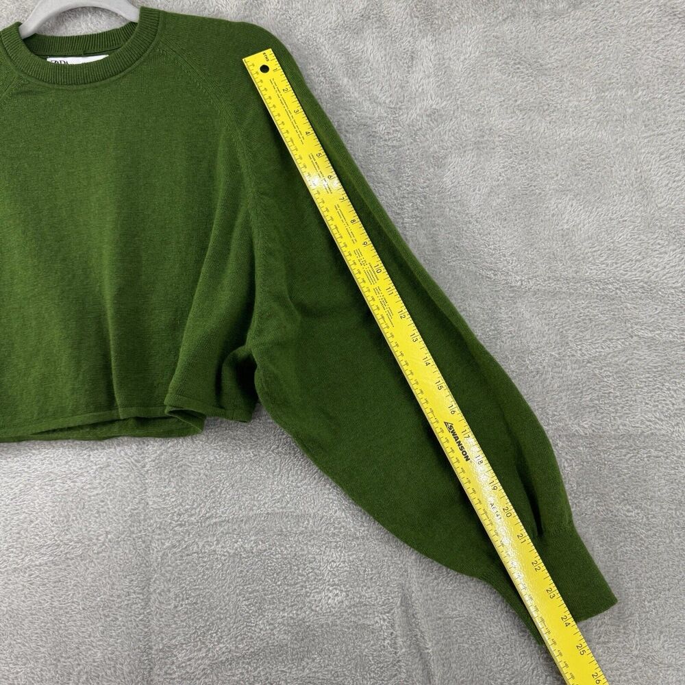 Zara Sweater Women M Green Knit Cropped Crew Neck Long Bishop Sleeve Relax Fit - Picture 8 of 9